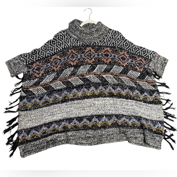 Anthropologie Pilcro Magda Fringe Knit Sweater Poncho Boho - Picture 7 of 10